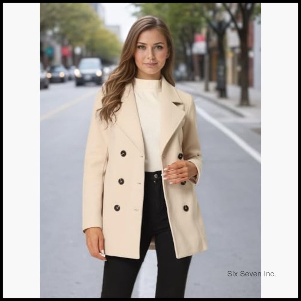 Polyester Pea Coat Double Breasted Mid Thigh Wint… - image 2